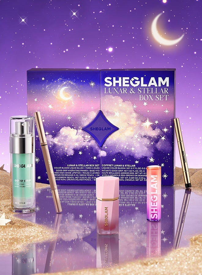 SHEGLAM 5-Piece Makeup Gift Set – Primer, Liquid Blush, Lipstick, Brow Pencil & Eyeliner